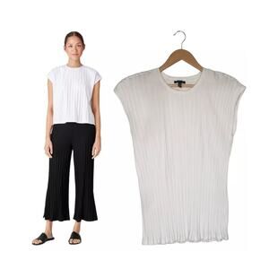 Eileen Fisher Ribbed Cap Sleeve Top PS. White TENCEL Blend office siren bossbabe